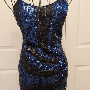 Elegant Black and Blue Sequin Dress